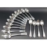 Collection of fifteen various George III silver tea spoons, weight 11oz approx