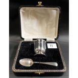 Silver cased egg cup & spoon, maker S. LD, Birmingham 1961, weight of silver 1.70oz approx