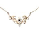 Moonstone & amethyst floral spray necklace, set in silver