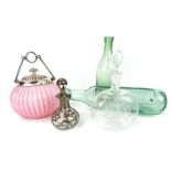 Glassware; Irish advertising bottle for P.Toomey of Limerick, 19thC green glass bottle, pink