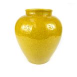 Chinese crackle glaze Meiping shape vase, yellow green body, 25cm h