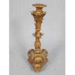 Late 19th / early 20th century gilt metal torchere, with baluster leaf column on scrolled triangular