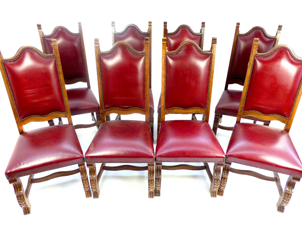 Set of 8 French mid 20thC dining chairs, walnut, high back with scroll legs & acanthus decoration - Image 9 of 12