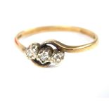 Ladies dress ring, three diamonds set in 9ct gold mount