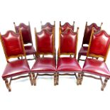 Set of 8 French mid 20thC dining chairs, walnut, high back with scroll legs & acanthus decoration