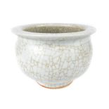 An antique style Chinese crackle celadon brush pot, 9.5x 13.5cm dia