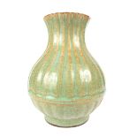 Chinese crackle glaze vase, pale green ribbed body, 24cm h