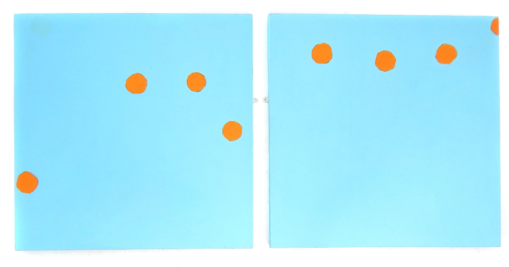 Clare Burnett (1968 - British), Orange Dots on Blue Background, a pair of contemporary abstracts,