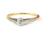 Engagement ring, diamond solitaire, set in 9ct gold and platinum