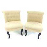 Pair of taupe upholstery buttonback contemporary chairs