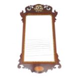 An Early 20th C mahogany hanging wall mirror, of Georgian design, bevelled glass silvered plate