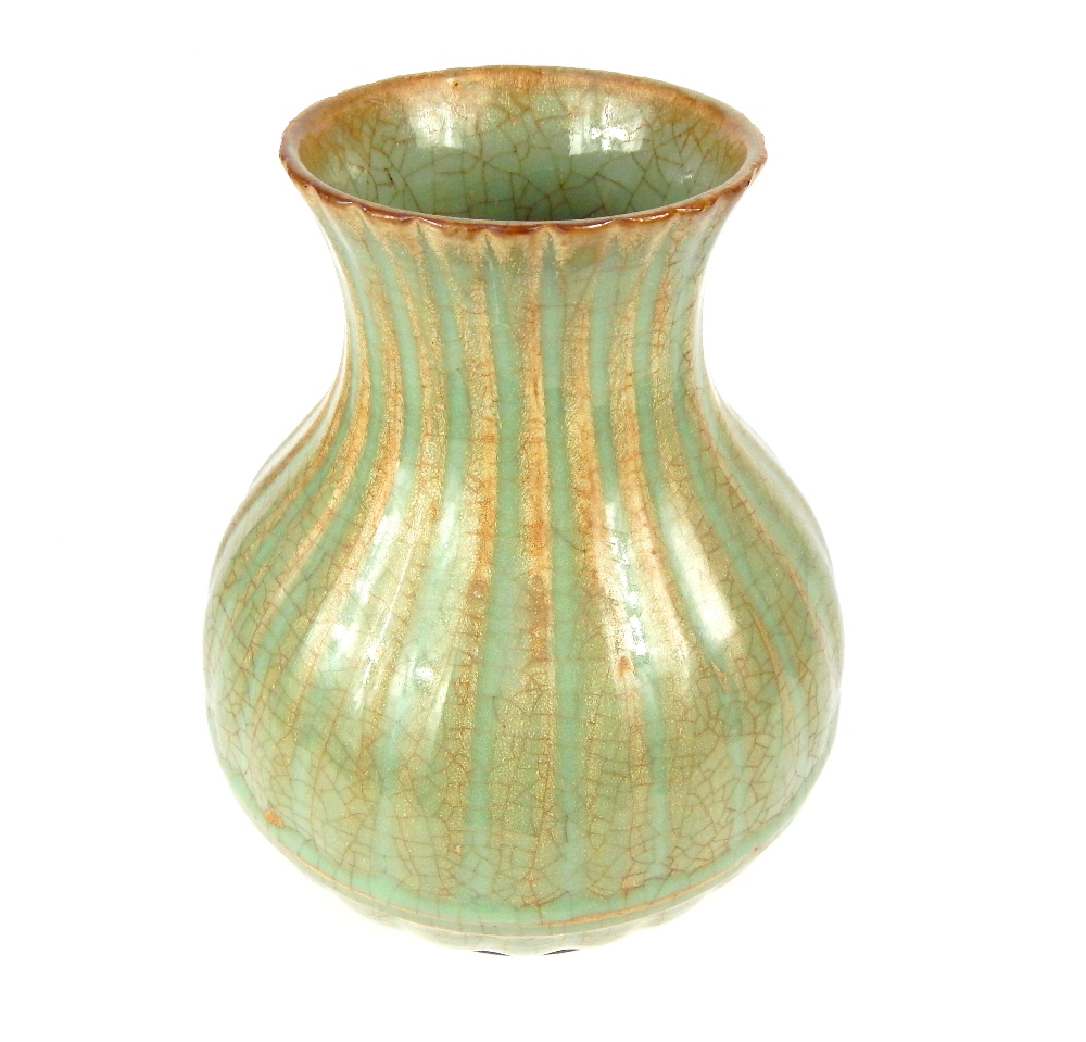 Chinese crackle glaze vase, pale green ribbed body, 24cm h - Image 2 of 9