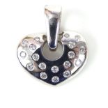 Designer pendant, heart shape set with diamonds & set in 14ct white gold