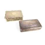 Victorian silver gilt snuff box, engine turned lid with cartouche, floral lip, Birmingham 1840, 6.