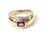 Ruby solitaire ring, 9ct bi - coloured gold, overall weight 6.1g