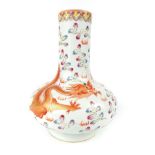 Chinese ceramic onion vase, red gilded dragon chasing a golden flaming pearl among polychrome