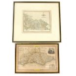 Two framed maps, 1821 Cary study of part of the West Riding of Yorkshire, 19.5x 26.5cm, and a