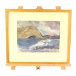 Indistincyt sigature White?, coastal scene with hazes of purple, watercolour, 26.6 x 35.5cm
