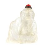 Chinese rock crystal snuff bottle, carved in the guise of a sage, 5.5cm h