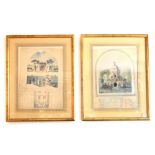 A pair of framed facsimile prints of architectural mural watercolours. (2) 68 x 48 cm