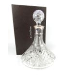 A contemporary Mappin & Webb silver collared cut glass ship's decanter and stopper, Birmingham 1996,