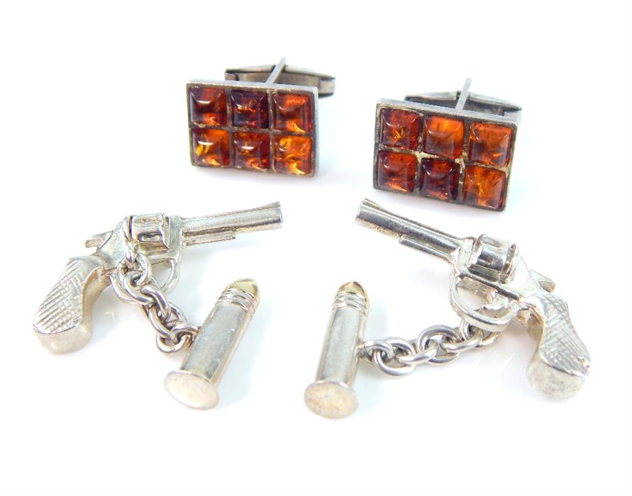 A pair of Mappin & Webb silver cuff-links and other