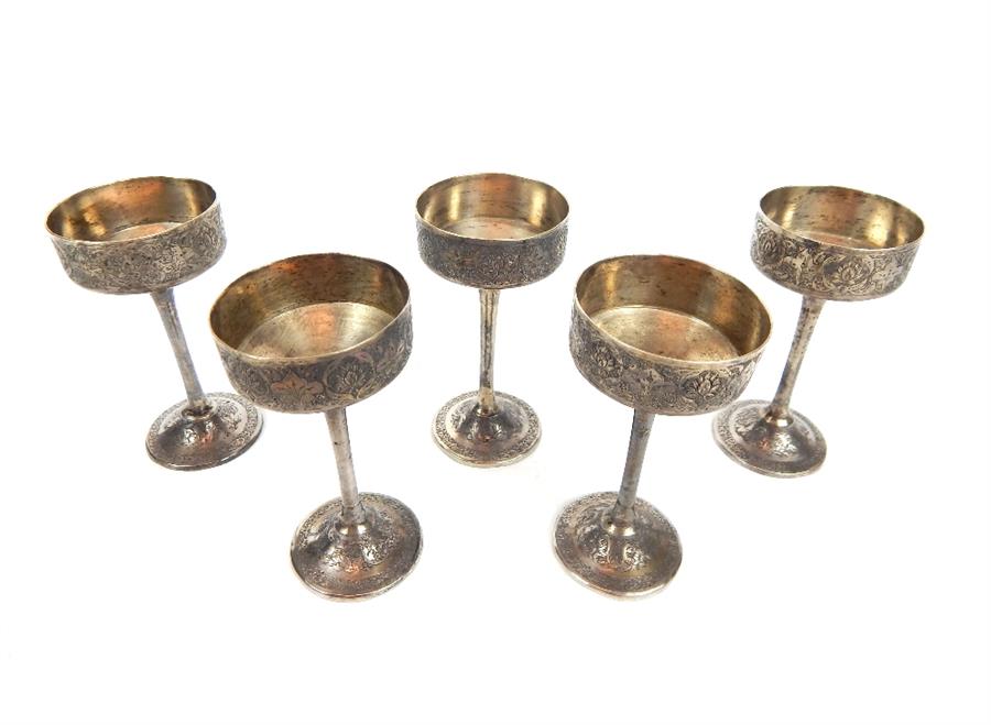 A handmade Persian silver drinking set on tray - Image 4 of 21