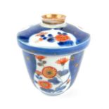 Japanese lidded tea cup, 19thC, floral decoration to blue & white glaze, approx 10cm h