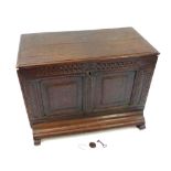 18thC Dutch oak coffer / blanket chest, original lock, single piece lid, adze cut scales and dated