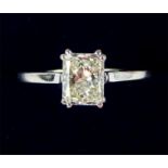 Diamond ring, 1ct, emerald cut, 18ct white gold setting