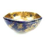 Japanese Satsuma hexagonal bowl, late 19th early 20thC, gilt decoration of warriors at camp with