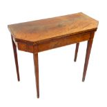 19thC card table, flame mahogany, canted D shape of 1820 design, tapering box legs, 93.5cm w