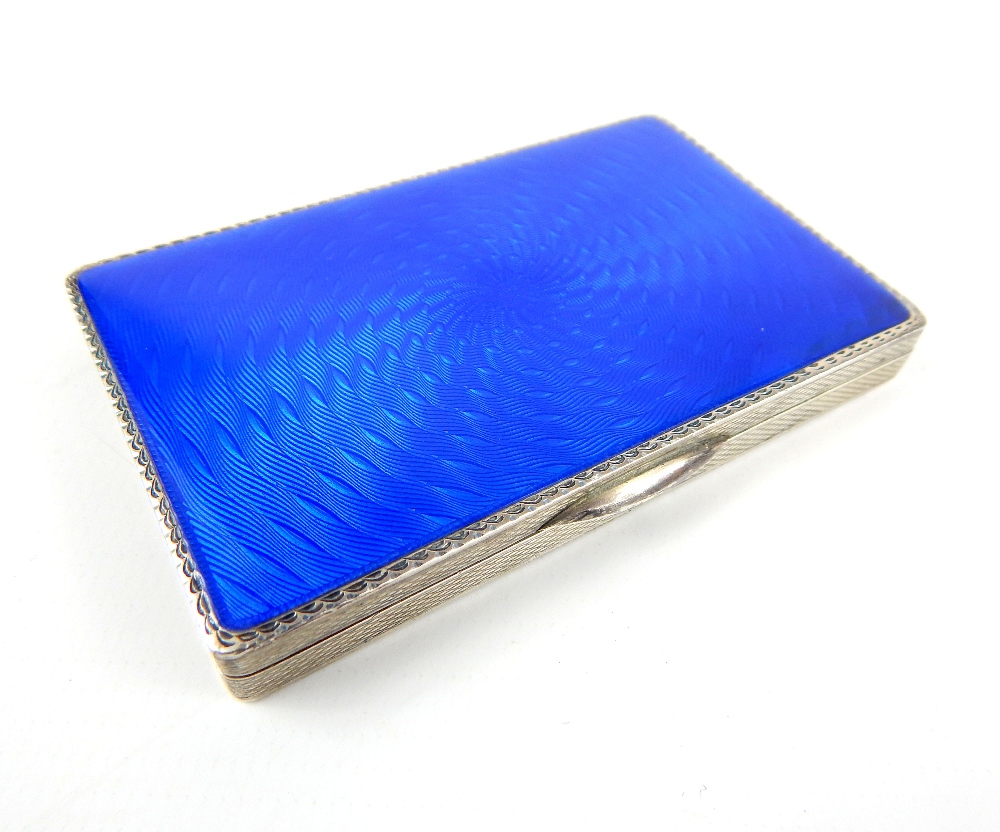 An Asprey & Co Ltd silver and blue enamel box