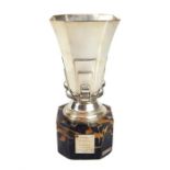 A French silver Art Deco trophy cup on a marble ba