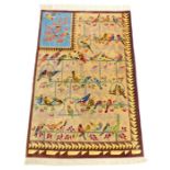 An extremely attractive silk rug adorned with birds on a trellis motif, 160 x 100 cm