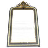 A 19th / early 20th century Empire style black and gilt painted pine hanging wall mirror, pierced