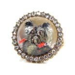 An antique gold diamond and Essex Crystal dress ring (portrait of a scotte dog)