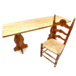 A Spanish pine table dining table and six chairs