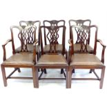 Set of 6 Victorian mahogany Chippendale style dining chairs, pierced vase splat, box legs, (4&2)