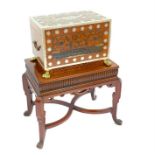Late 19th early 20thC Indian campaign writing desk with accompanying stand, the box of mixed wood