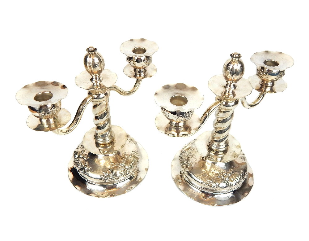 A pair of silver twin branch candelabra with pomegranate on hollow feet with repousse fruit - Image 13 of 15