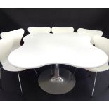 Set of six Fritz Hansen Arne Jacobsen design Danish white painted Series 7 plywood dining chairs