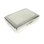 A George V silver table snuff box, Thomas Ducrow & Sons, Birmingham 1920, of plain rectangular form,