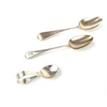 2 x Georgian solid silver spoons and a sterling silver baby's spoon