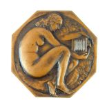 Bronze Art Deco hexagonal photography medal, Cerecle Photographique de Nivelles, Salon d'Octobre