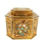 A Tiffany Studios, New York, gilt bronze and abalone shell inlaid desktop inkwell, (stamped on