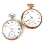 Stainless steel Oreba pocket watch with Arabic numerals and subsidiary seconds dial