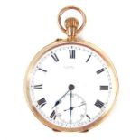 S Shiers 9ct gold pocket watch, with Roman numerals and subsidiary seconds