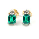 A pair of 9 ct yellow and white gold Siberian emerald and diamond stud earrings
