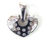 A designer 14 ct white gold heart shaped pendant set with round brilliant cut diamonds in open